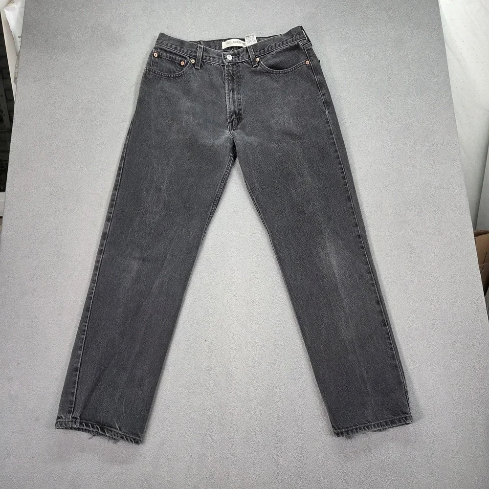Levis 550 Jeans Mens Black Relaxed Fit Tapered Leg Zip Faded Denim fits 32x30